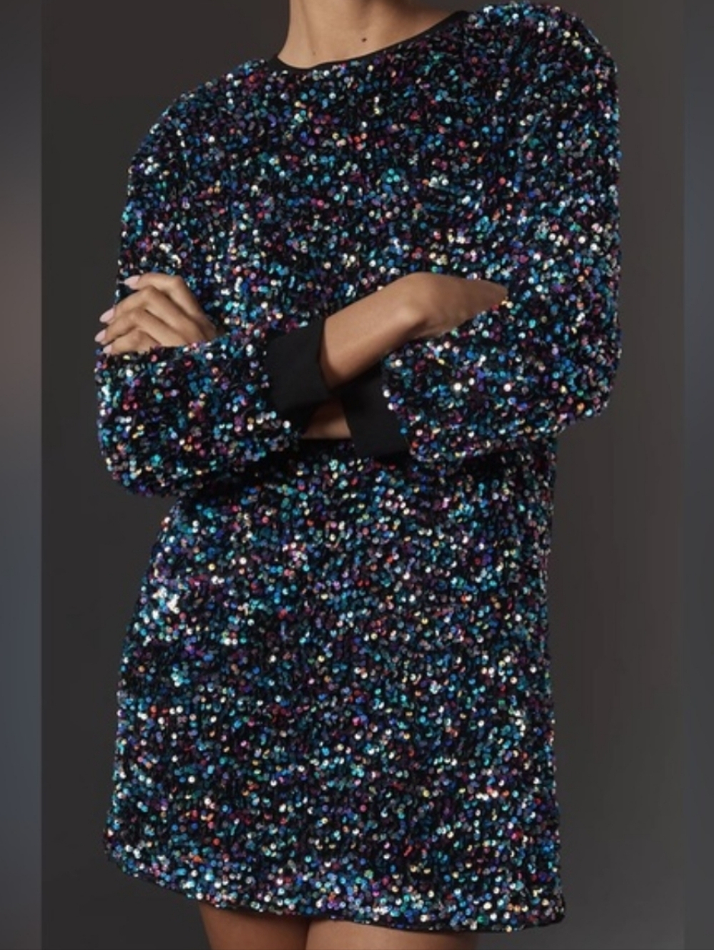 Anthropologie Sparkling Multicolor Sequin Sweatshirt Mini Dress - Picture 4 of 15